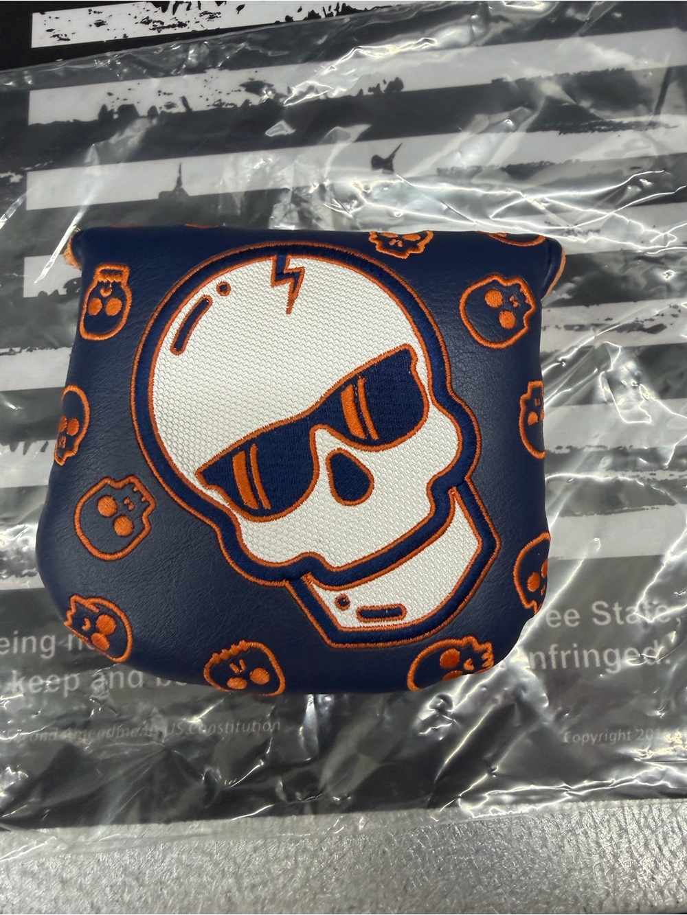 Swag Navy Skull Mallet Putter Head Cover with Orange Accents